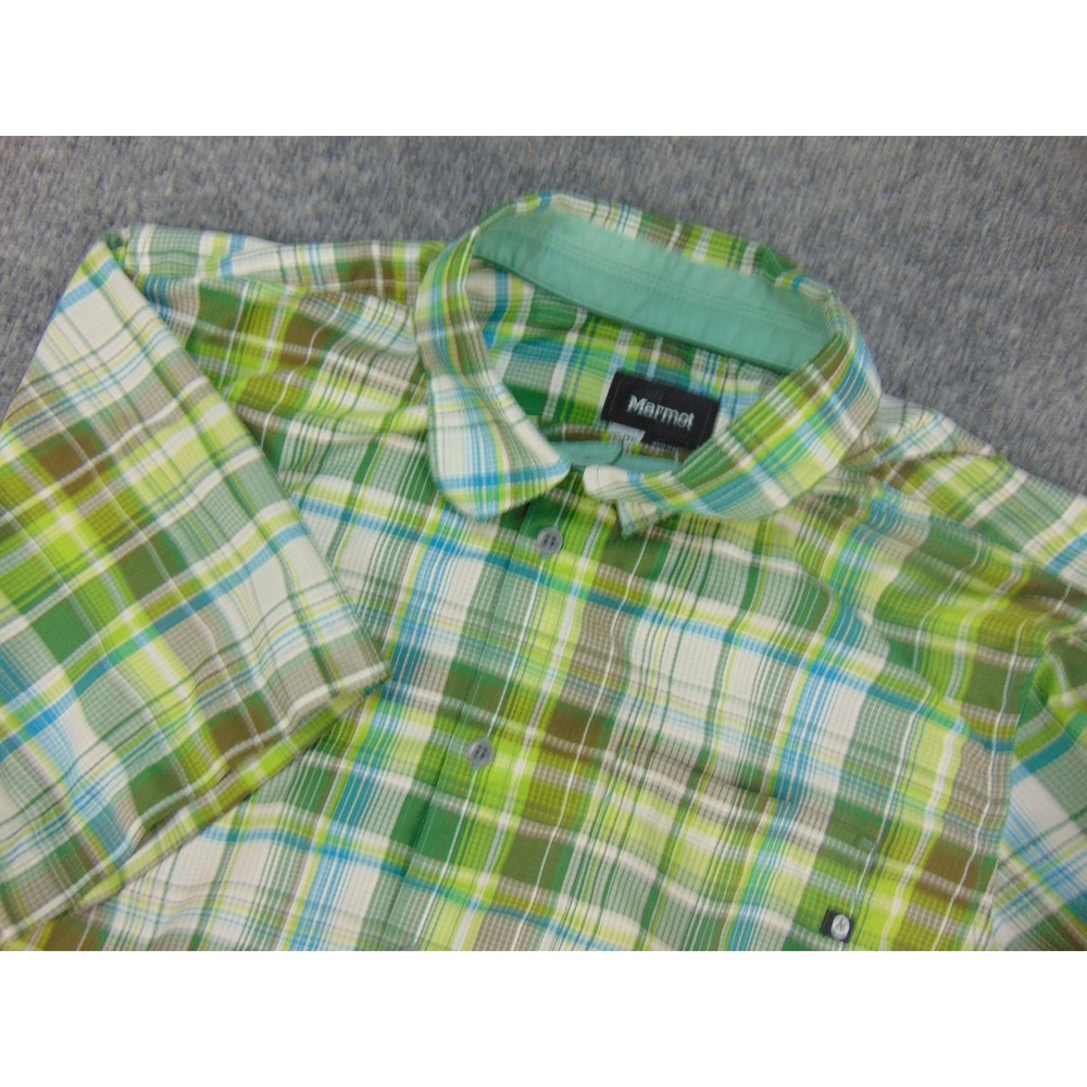 Marmot Shirt Mens XL Short Sleeve Green Plaid Button Up Hiking Gorpcore Outdoor